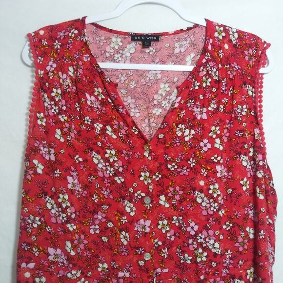 As U Wish Red Floral Babydoll Sleeveless Dress Size XL - Picture 3 of 8
